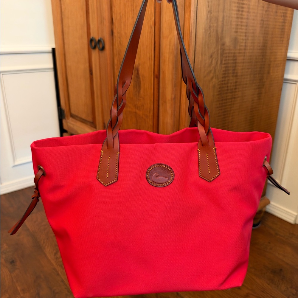 Dooney and Bourke Pink/Red Women's Tote Bag with Braided Leather Handles